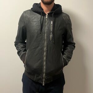 All Saints Black Leather Bomber Jacket